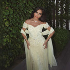 Luxury Yellow Beaded Tassel Off Shoulder Evening Dress LA73614
