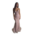 Luxury Pink Beaded Crystal Mermaid Evening Dress LA73621