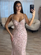 Luxury Pink Beaded Crystal Mermaid Evening Dress LA73621