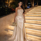 Luxury Champagne Satin Beaded Mermaid Evening Dress LA73622