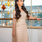 Luxury Beige Crystal Tassel Beaded Pearls Evening Dress LA73624