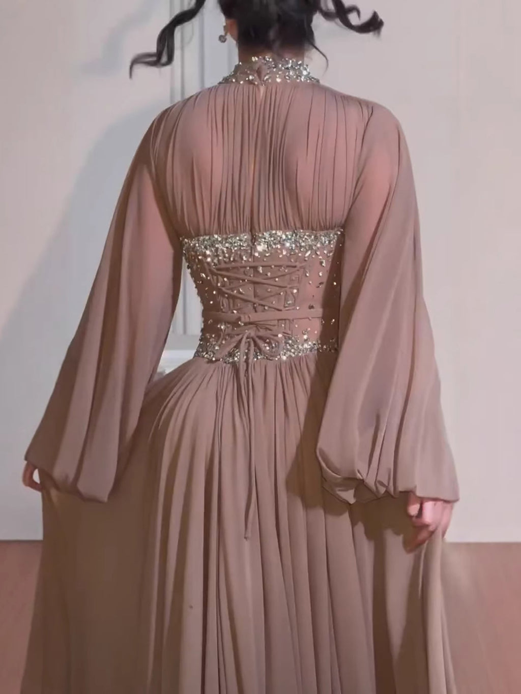 Luxury Brown Crystal Beaded A-Line Evening Dress LA73629