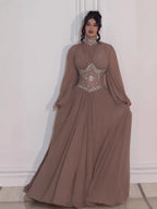 Luxury Brown Crystal Beaded A-Line Evening Dress LA73629