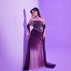 Wine Red Strapless Beaded Evening Dress LA73630