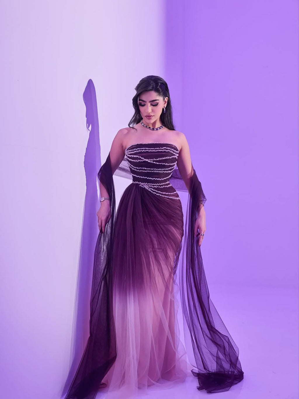 Wine Red Strapless Beaded Evening Dress LA73630