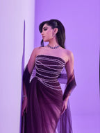 Wine Red Strapless Beaded Evening Dress LA73630