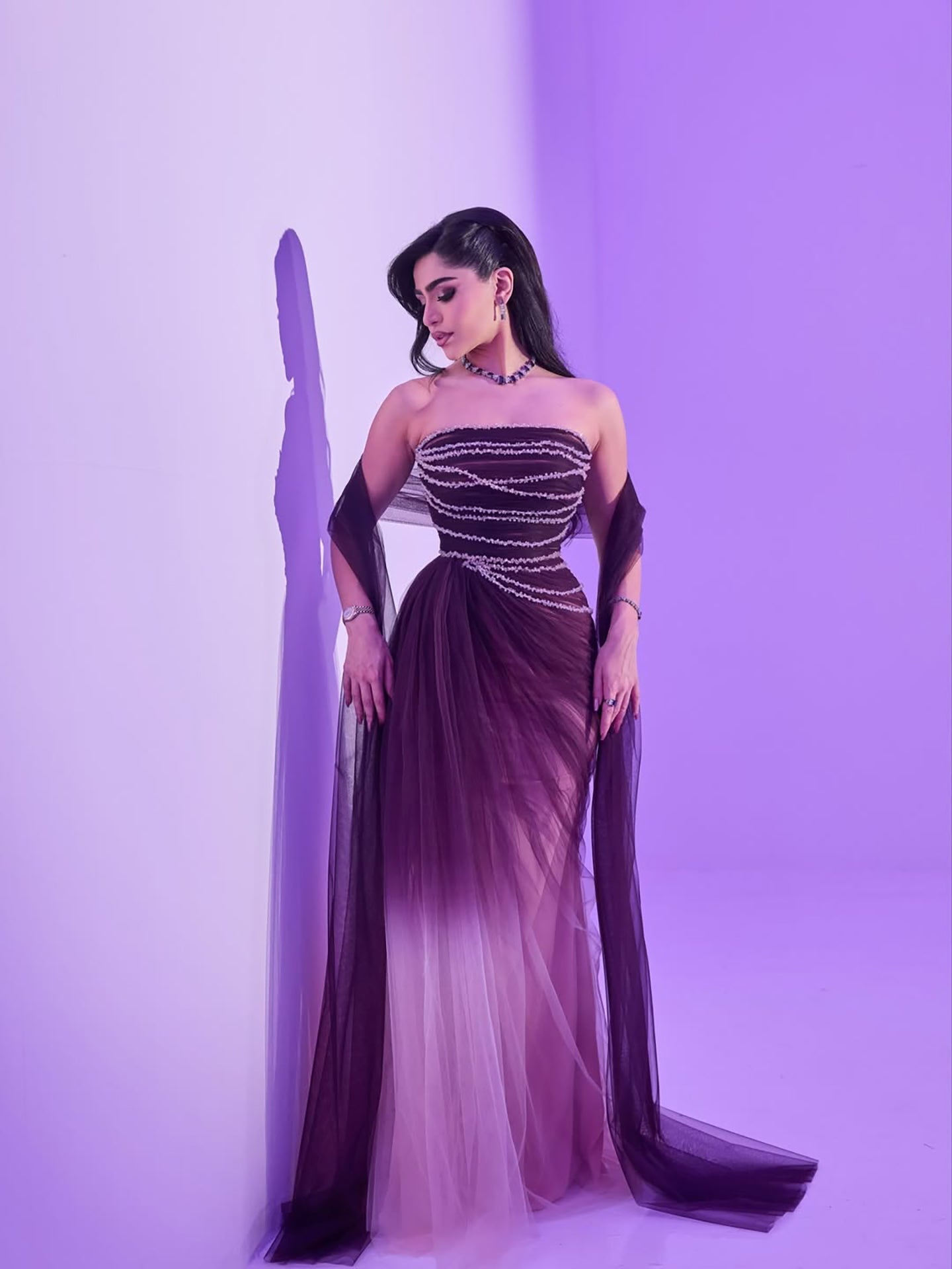 Wine Red Strapless Beaded Evening Dress LA73630