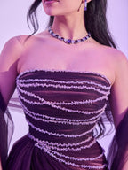 Wine Red Strapless Beaded Evening Dress LA73630