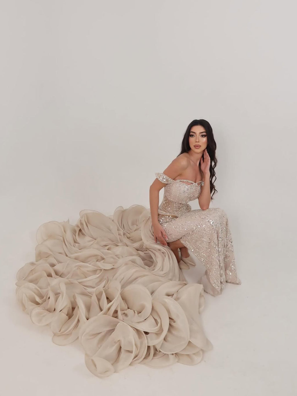 Luxury Cream Beaded Mermaid Evening Dress LA73633