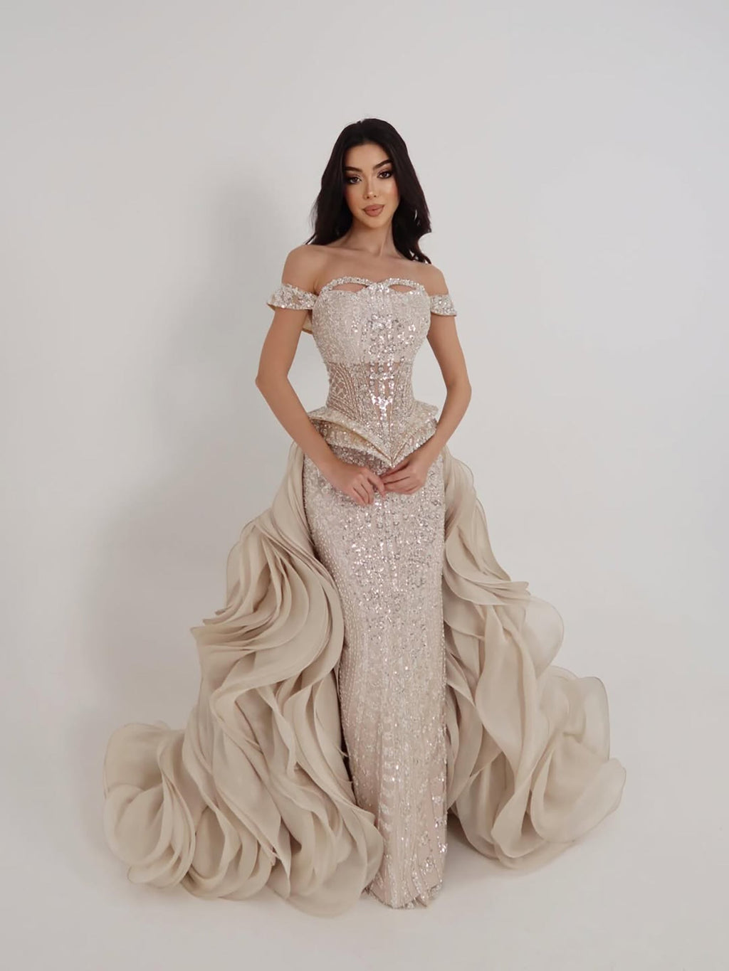 Luxury Cream Beaded Mermaid Evening Dress LA73633