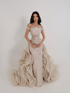 Luxury Cream Beaded Mermaid Evening Dress LA73633