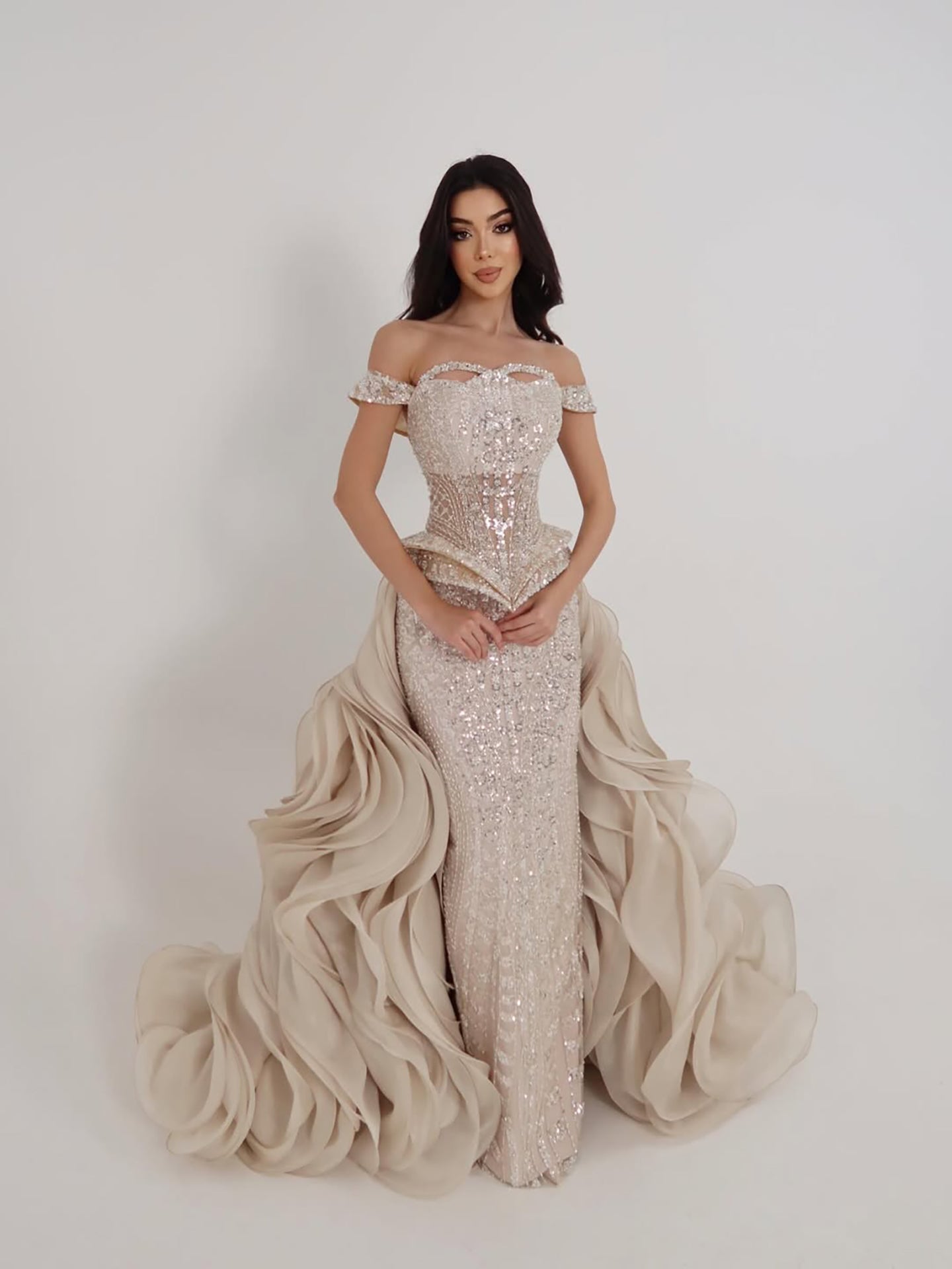 Luxury Cream Beaded Mermaid Evening Dress LA73633