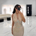 Luxury Nude Crystal Beaded Mermaid Evening Dress LA73635