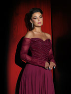 Luxury Wine Red Beaded A Line Evening Dress LA73637