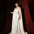Luxury Cream Chiffon A-Line Evening Dress With Cape Sleeves LA73639