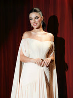 Luxury Cream Chiffon A-Line Evening Dress With Cape Sleeves LA73639