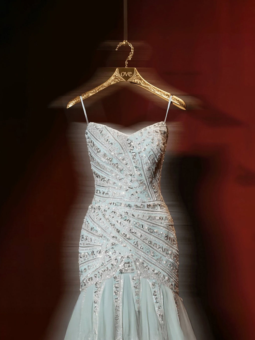 Luxury Sage Green Crystal Beaded Mermaid Strapless Evening Dress LA73640