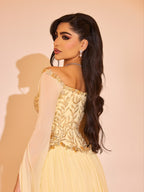 Luxury Yellow Beaded A Line Evening Dress With Cape Sleeves LA73641