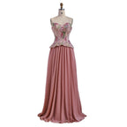 Luxury Pink Strapless Sweetheart Beaded Floral A-Line Evening Dress CLA73643