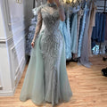 Luxury Sage Green Beaded Mermaid Evening Dress with Overskirt CLA73647