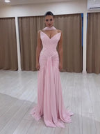 Pink Chiffon A-Line Evening Dress with Scarf CLA73655