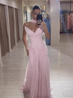 Pink Chiffon A-Line Evening Dress with Scarf CLA73655