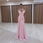 Pink Chiffon A-Line Evening Dress with Scarf CLA73655