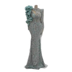 Sage Green Beaded Mermaid Evening Dress with Ruffle Shoulder CLA73657
