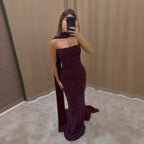 Luxury Wine Red Beaded Mermaid Evening Dress With Cape CLA73660