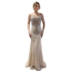 Luxury Nude Crystal Beaded Mermaid Evening Dress CLA73661