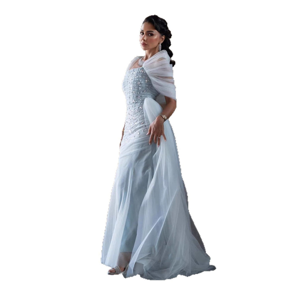 Luxury Blue Beaded Mermaid Evening Dress With Overskirt CLA73664