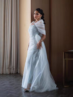 Luxury Blue Beaded Mermaid Evening Dress With Overskirt CLA73664