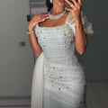 Luxury Blue Beaded Mermaid Evening Dress With Overskirt CLA73664