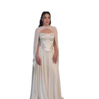 Luxury White A-Line Evening Dress With Cape Beaded Appliques CLA73666