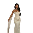 Luxury Cream Beaded Mermaid Prom Dress with Silk Scarf CLA73669