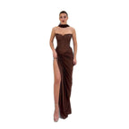 Luxury Brown CLAce Beaded Strapless Mermaid Dress CLA73672