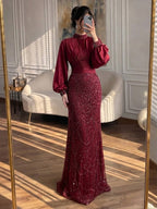 Luxury Muslim Green Satin Beaded Mermaid Evening Dress CLA73676