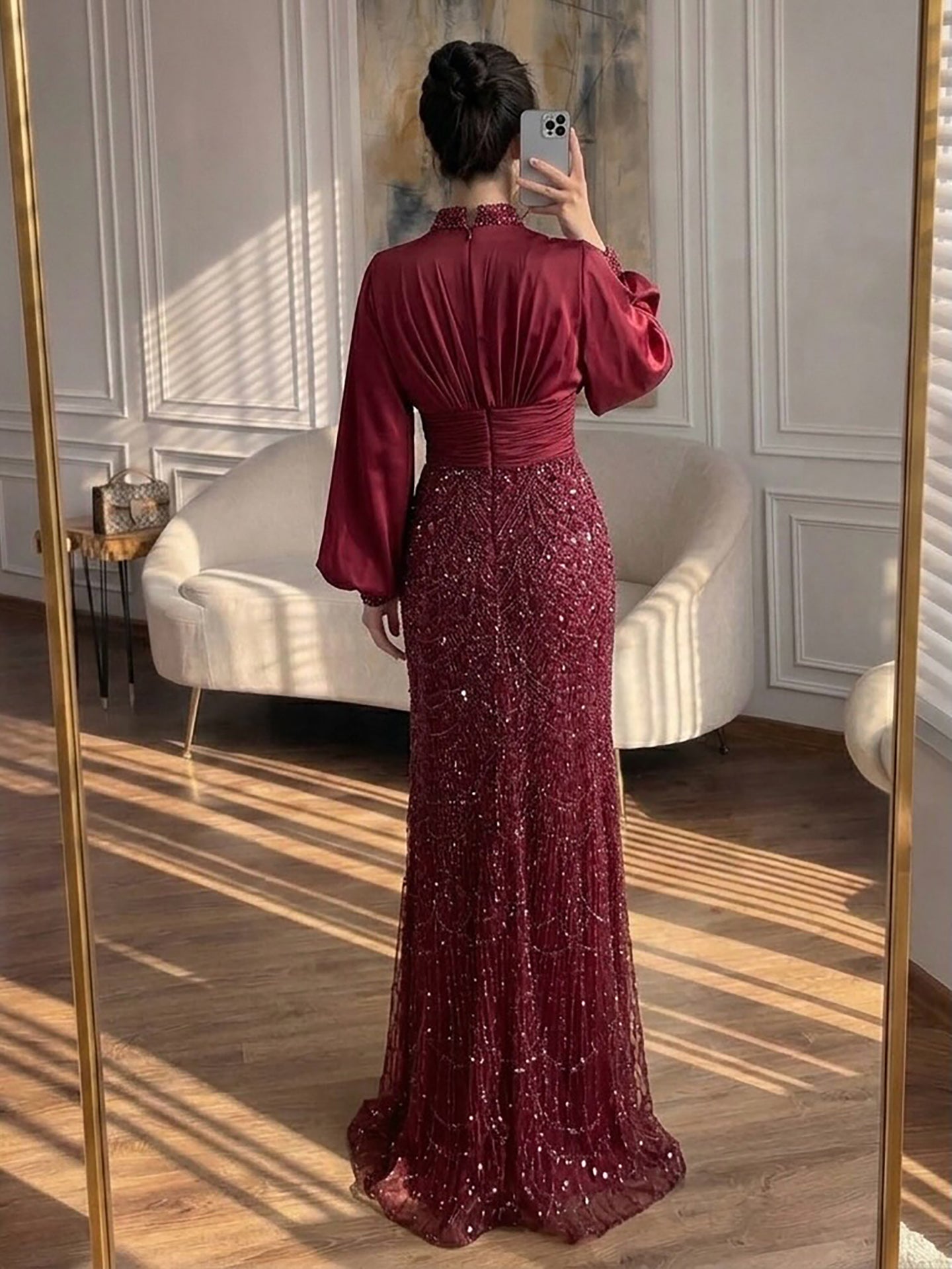 Luxury Muslim Green Satin Beaded Mermaid Evening Dress CLA73676