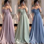 Luxury Pink Off Shoulder A-Line Evening Dress Ruched CLA73681