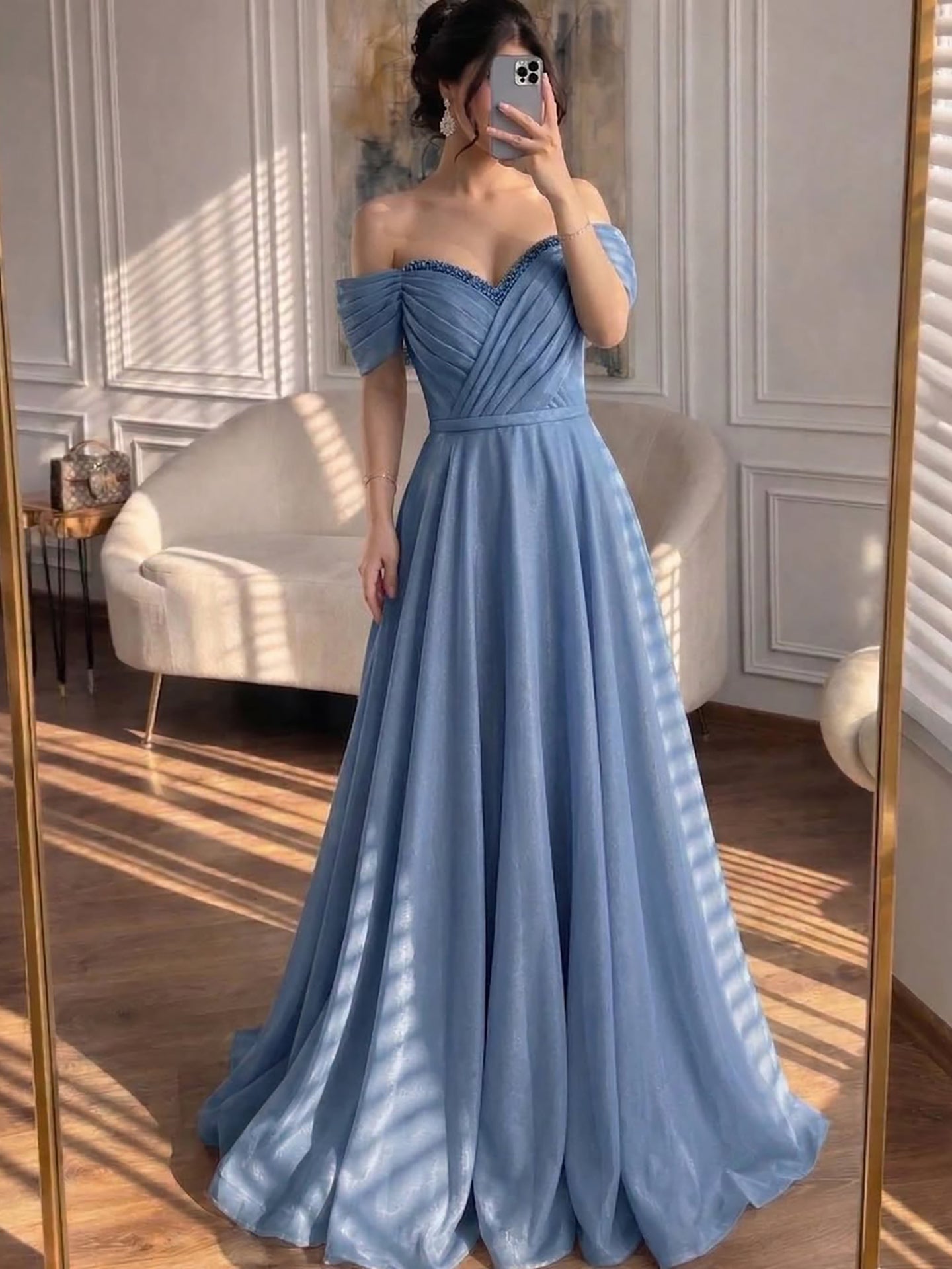 Luxury Pink Off Shoulder A-Line Evening Dress Ruched CLA73681