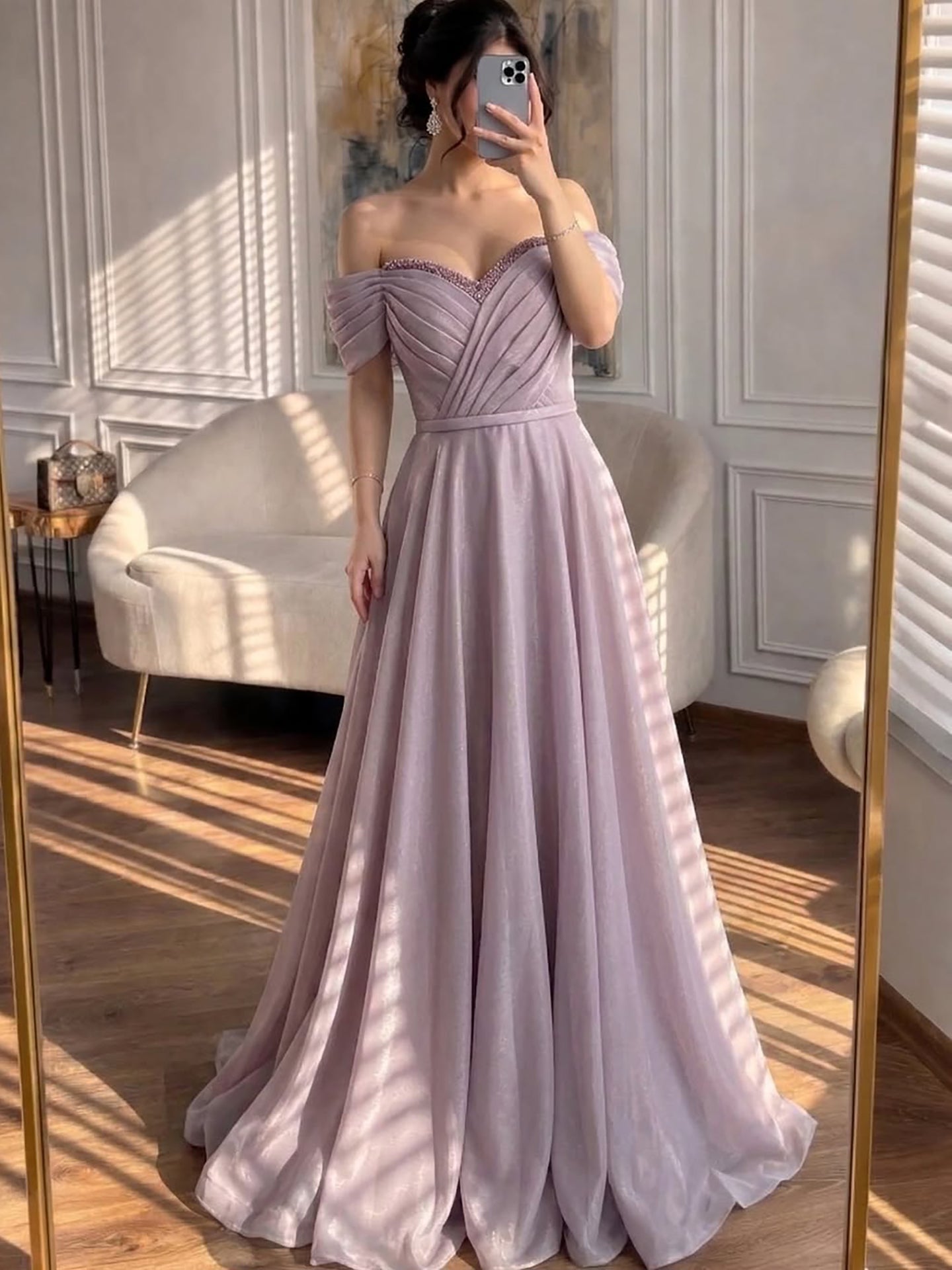 Luxury Pink Off Shoulder A-Line Evening Dress Ruched CLA73681
