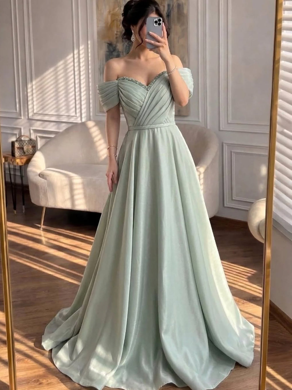 Luxury Pink Off Shoulder A-Line Evening Dress Ruched CLA73681
