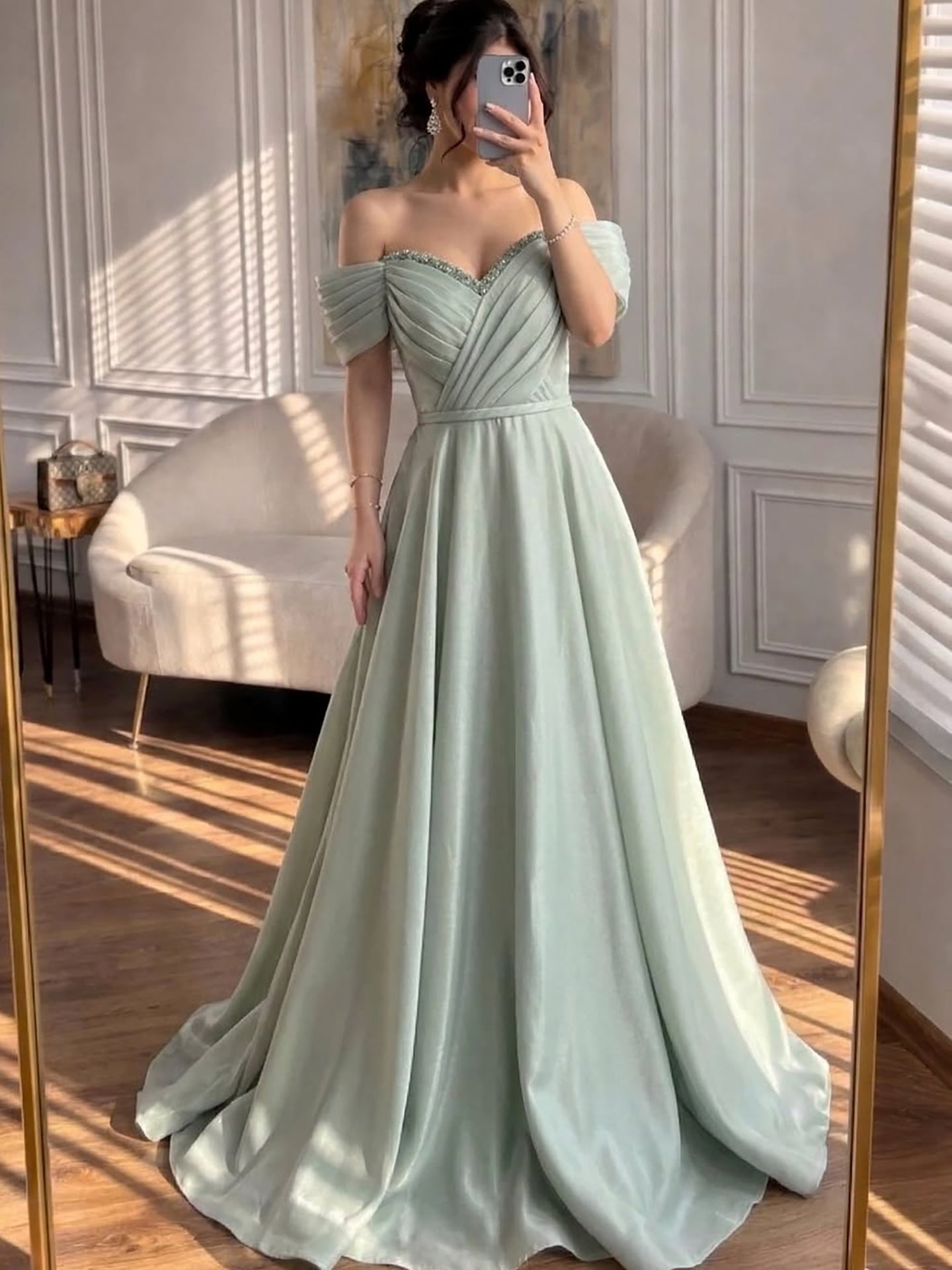 Luxury Pink Off Shoulder A-Line Evening Dress Ruched CLA73681