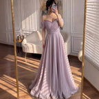 Luxury Pink Off Shoulder A-Line Evening Dress Ruched CLA73681