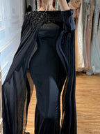 Luxury Green Beaded Cape Long Sleeve Satin Mermaid Dress LA73683