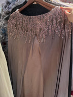 Luxury Green Beaded Cape Long Sleeve Satin Mermaid Dress LA73683