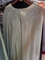 Luxury Green Beaded Cape Long Sleeve Satin Mermaid Dress LA73683