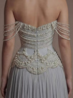 Luxury Gray Pearl Beaded Strapless A-Line Evening Dress CLA73684