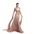 Luxury Pink Pearls Beaded Strapless A-Line Evening Dress CLA73685