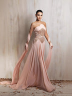 Luxury Pink Pearls Beaded Strapless A-Line Evening Dress CLA73685